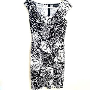 Adrianna Papell Linen Cotton Cap Sleeve Midi Starry Nights Dress Sz 2